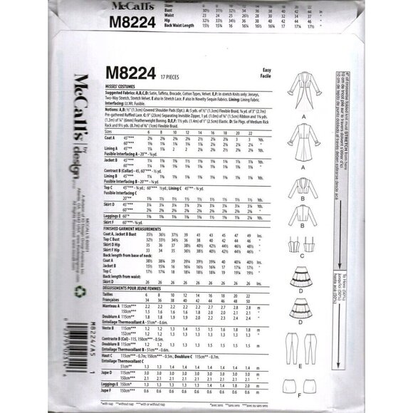 McCall's M8224 Misses 14 to 22 80s Pop Rock Stars Costume Uncut Sewing Pattern - Picture 2 of 2